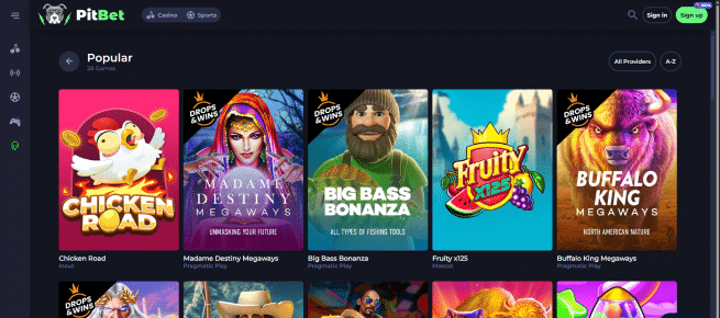 Pitbet heeft ruim 4.000 casino spellen om uit te kiezen